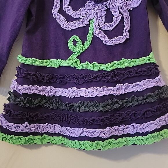 RARE EDITIONS DEEP PURPLE FLORAL RUFFLE LONG-SLEEVE DRESS, SIZE 24 MONTHS - Picture 3 of 6